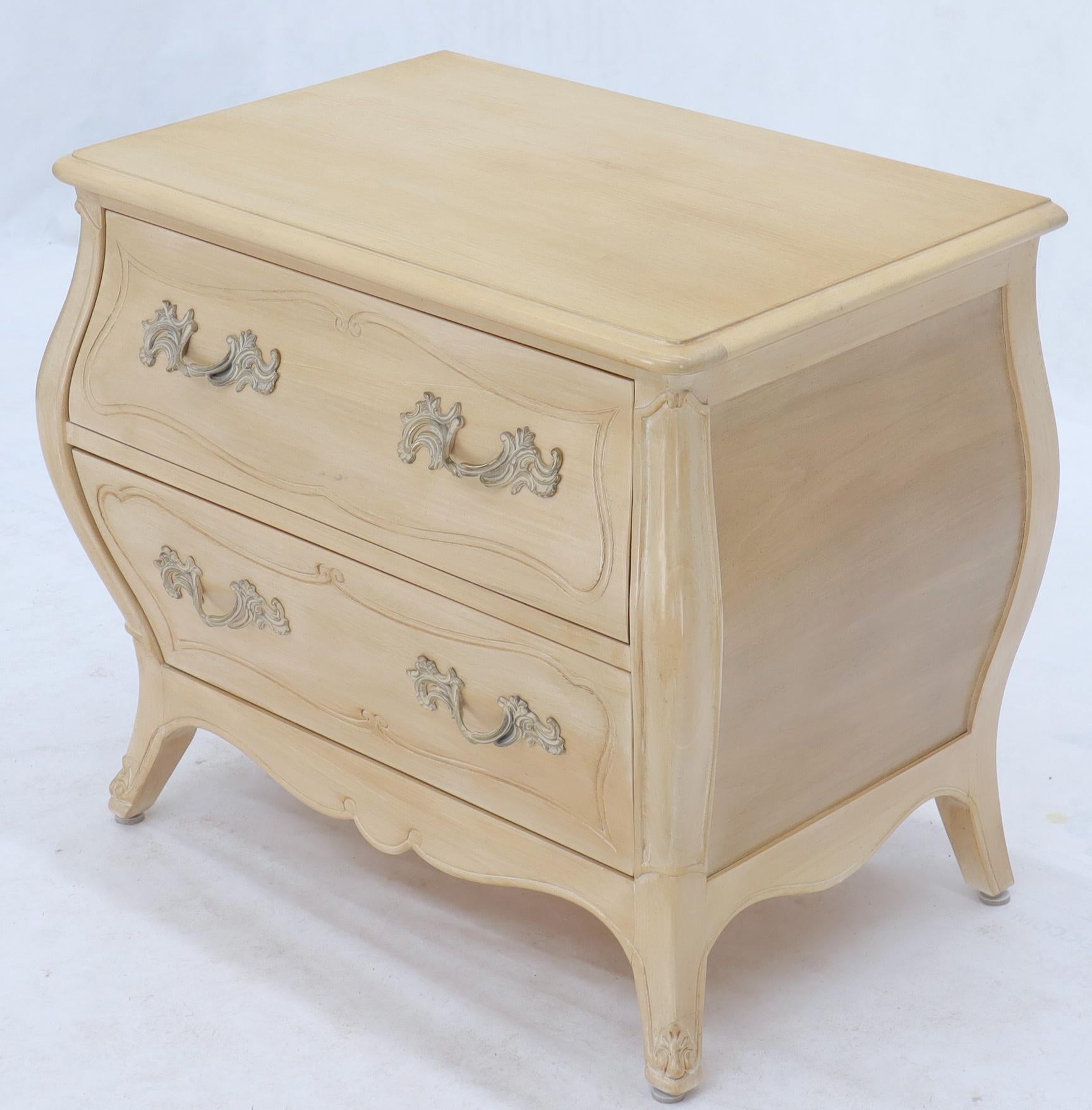 Henredon French Country White Wash Finish Bombe Nightstands End Side Tables 1