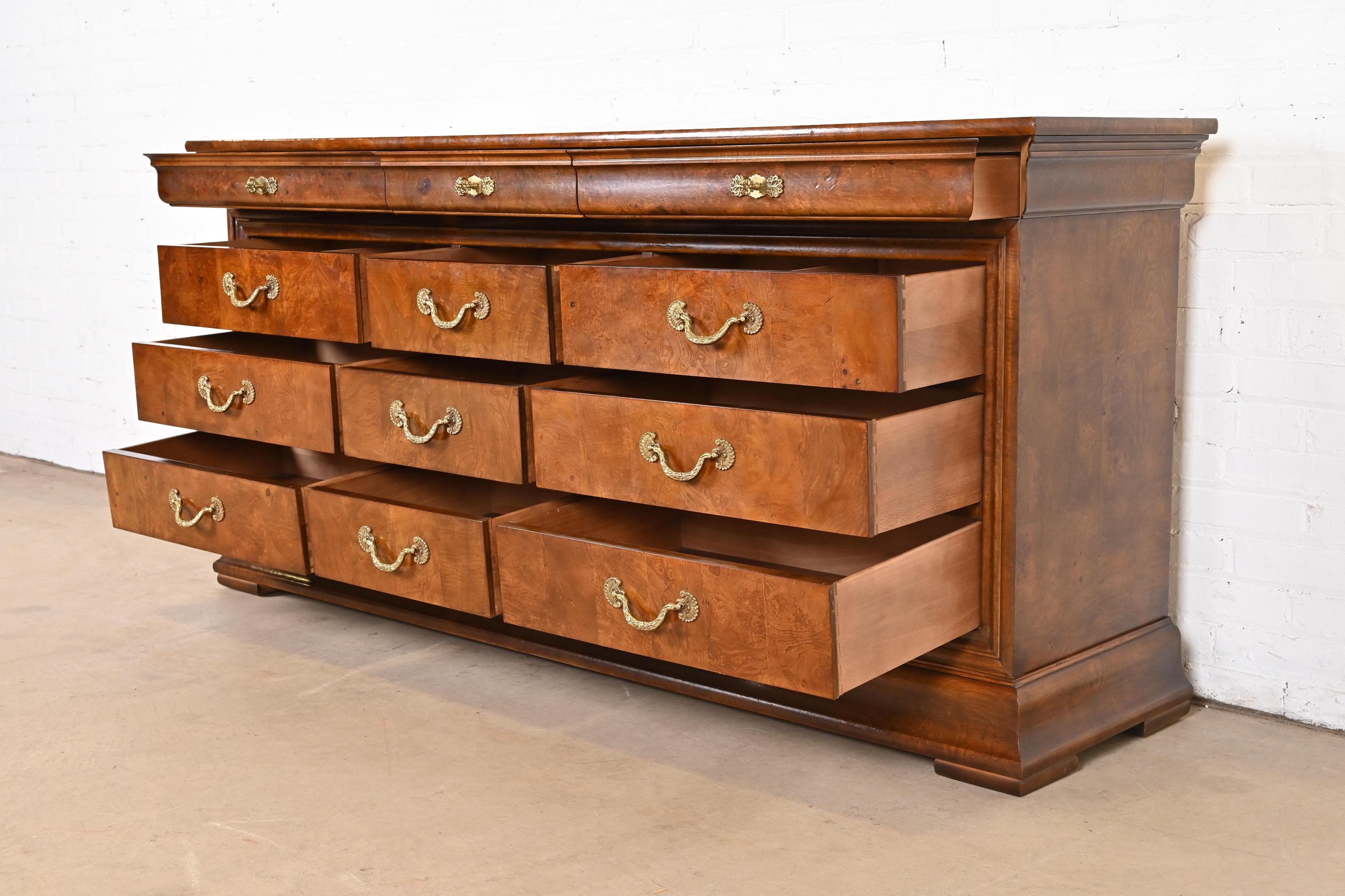 Henredon French Empire Burl Wood Twelve Drawer Dresser For Sale 5