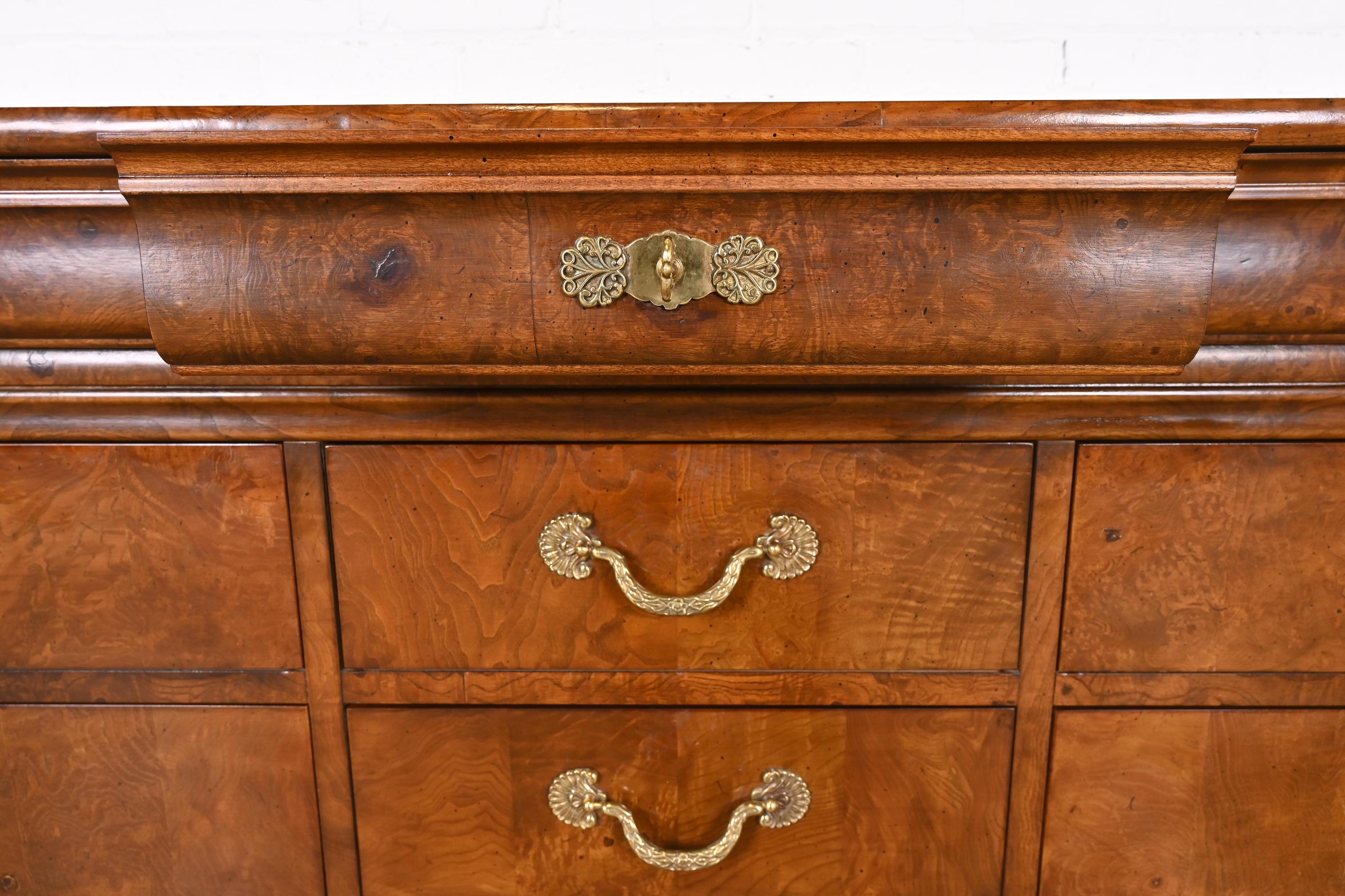 Henredon French Empire Burl Wood Twelve Drawer Dresser For Sale 7