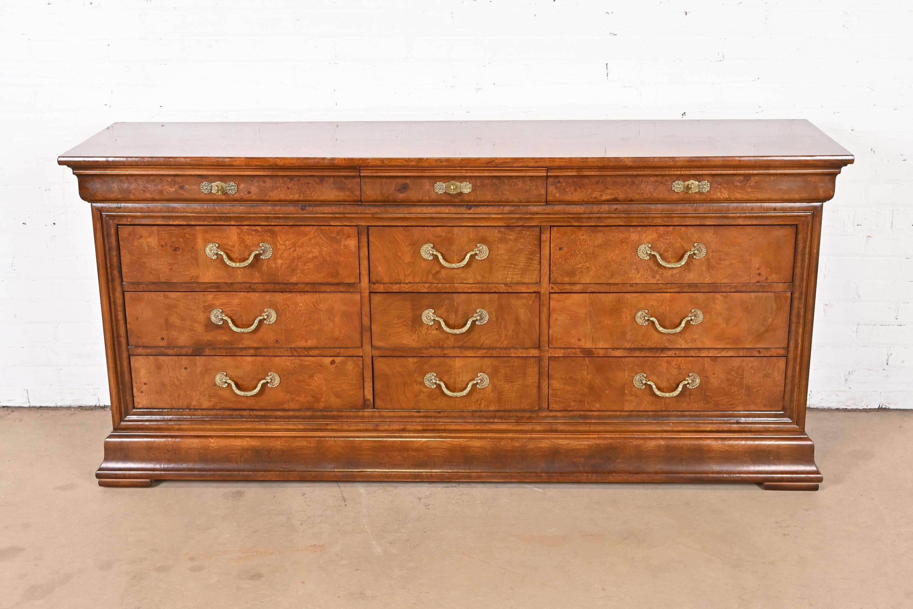 A gorgeous French Empire or Louis Philippe style twelve-drawer dresser or chest of drawers

By Henredon, 