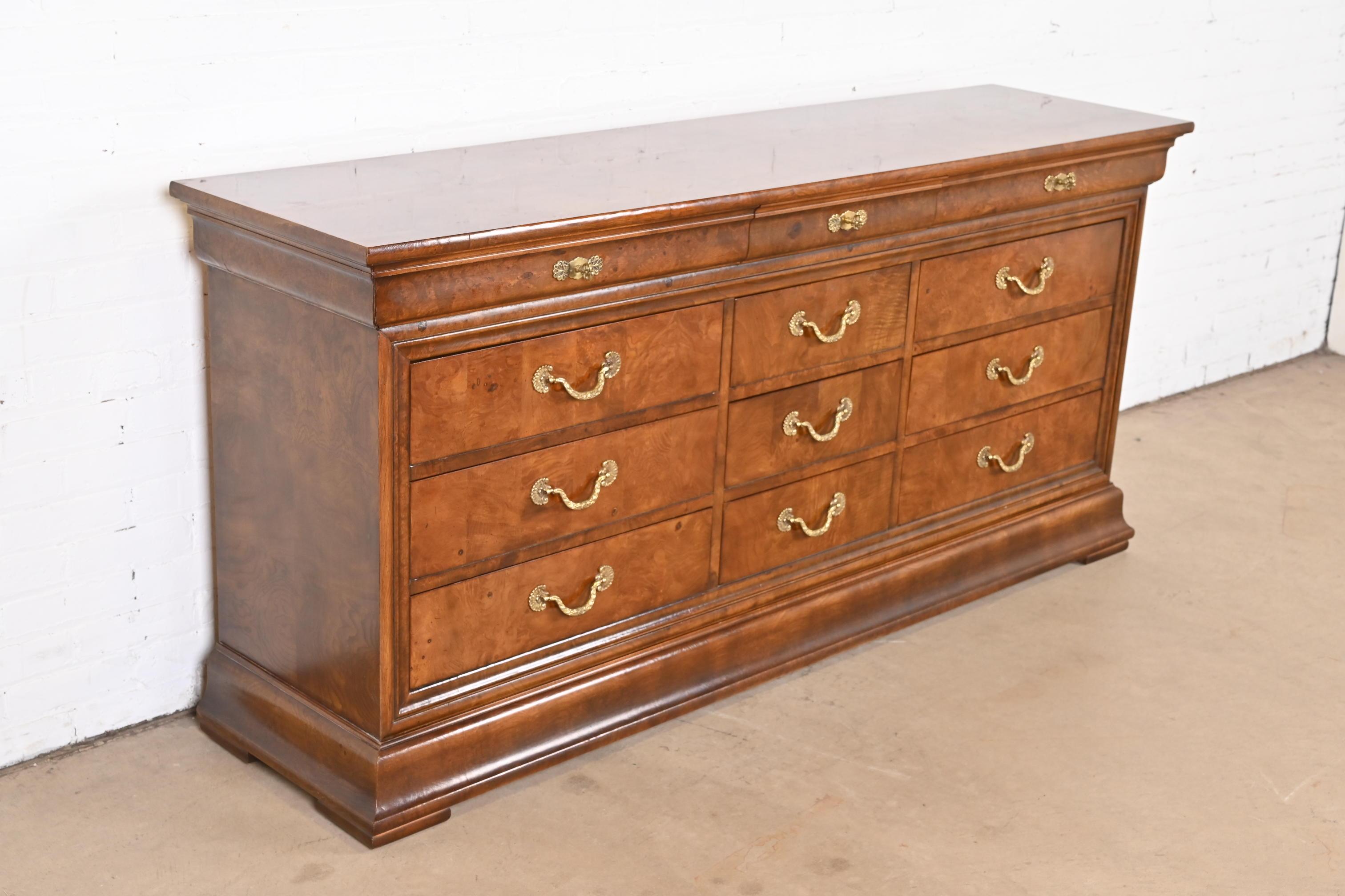 Henredon French Empire Burl Wood Twelve Drawer Dresser For Sale 1
