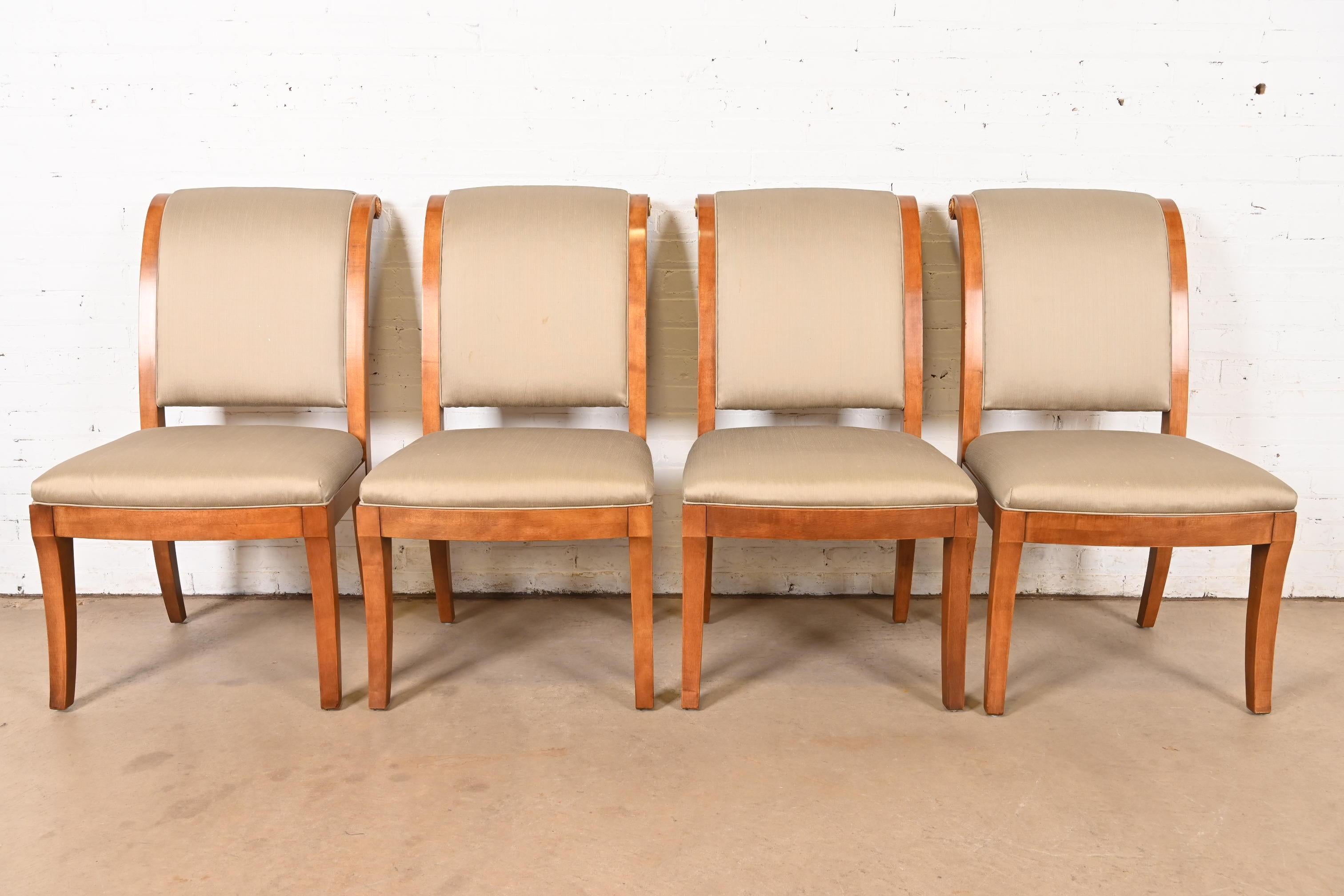 Neoclassical Henredon French Empire Carved Walnut and Giltwood Dining Chairs, Set of Four For Sale