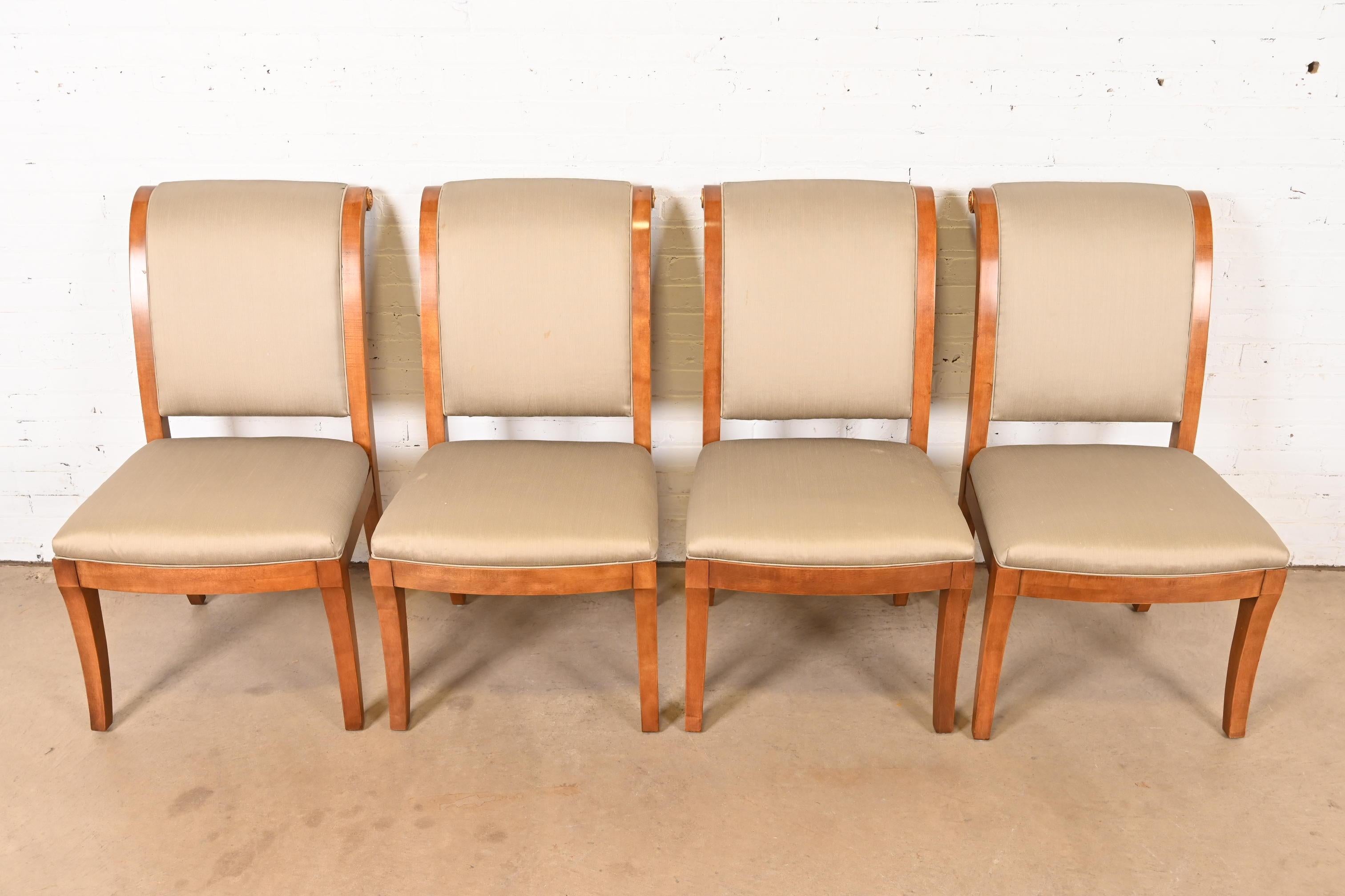 American Henredon French Empire Carved Walnut and Giltwood Dining Chairs, Set of Four For Sale