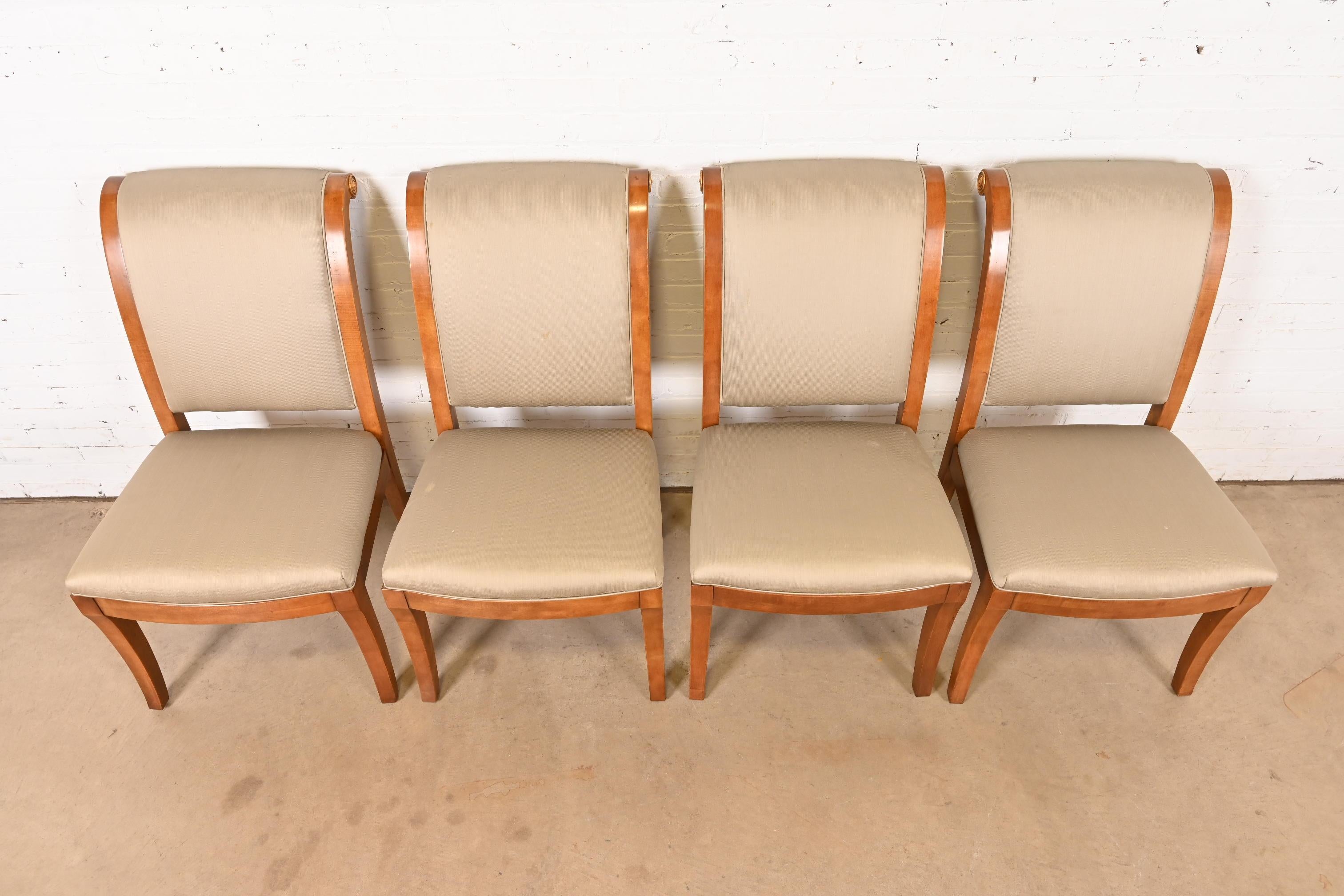 20th Century Henredon French Empire Carved Walnut and Giltwood Dining Chairs, Set of Four For Sale