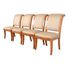 Henredon French Empire Carved Walnut and Giltwood Dining Chairs, Set of Four