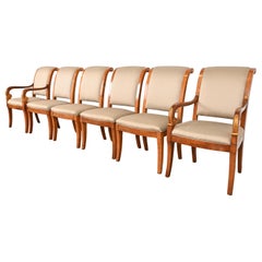 Henredon French Empire Carved Walnut and Giltwood Dining Chairs, Set of Six