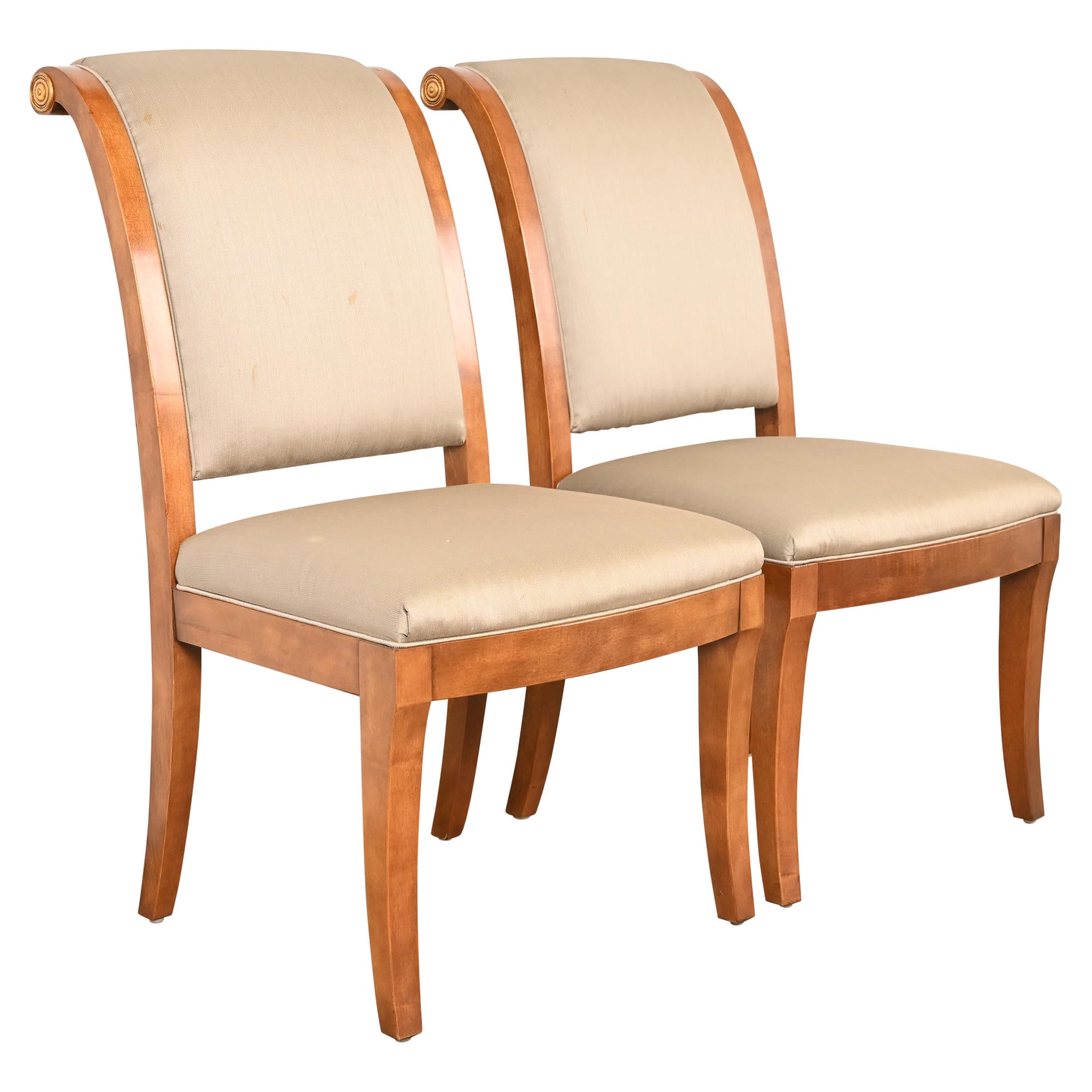 Henredon French Empire Carved Walnut and Giltwood Side or Dining Chairs, Pair