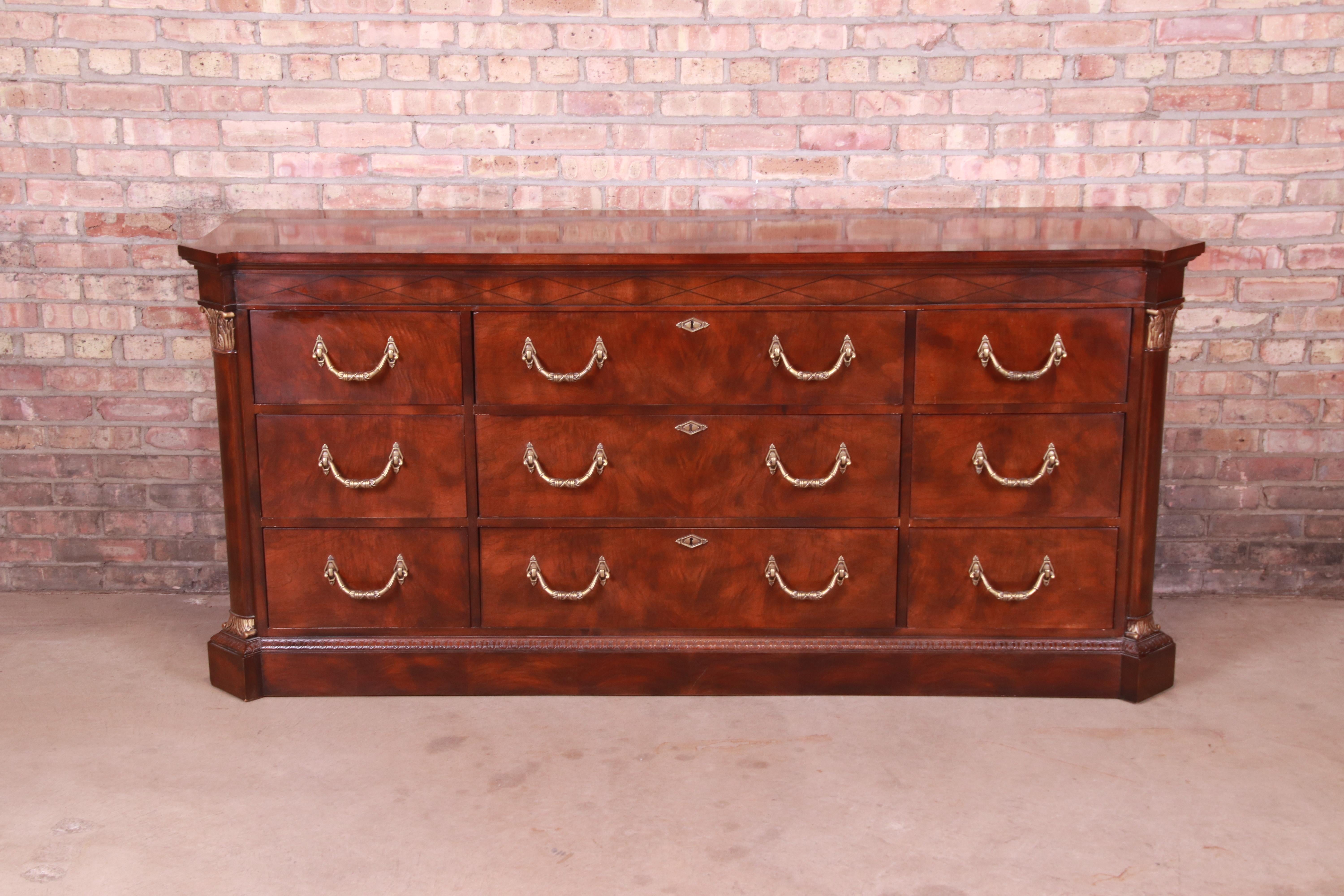 American Henredon French Empire Mahogany Triple Dresser or Credenza
