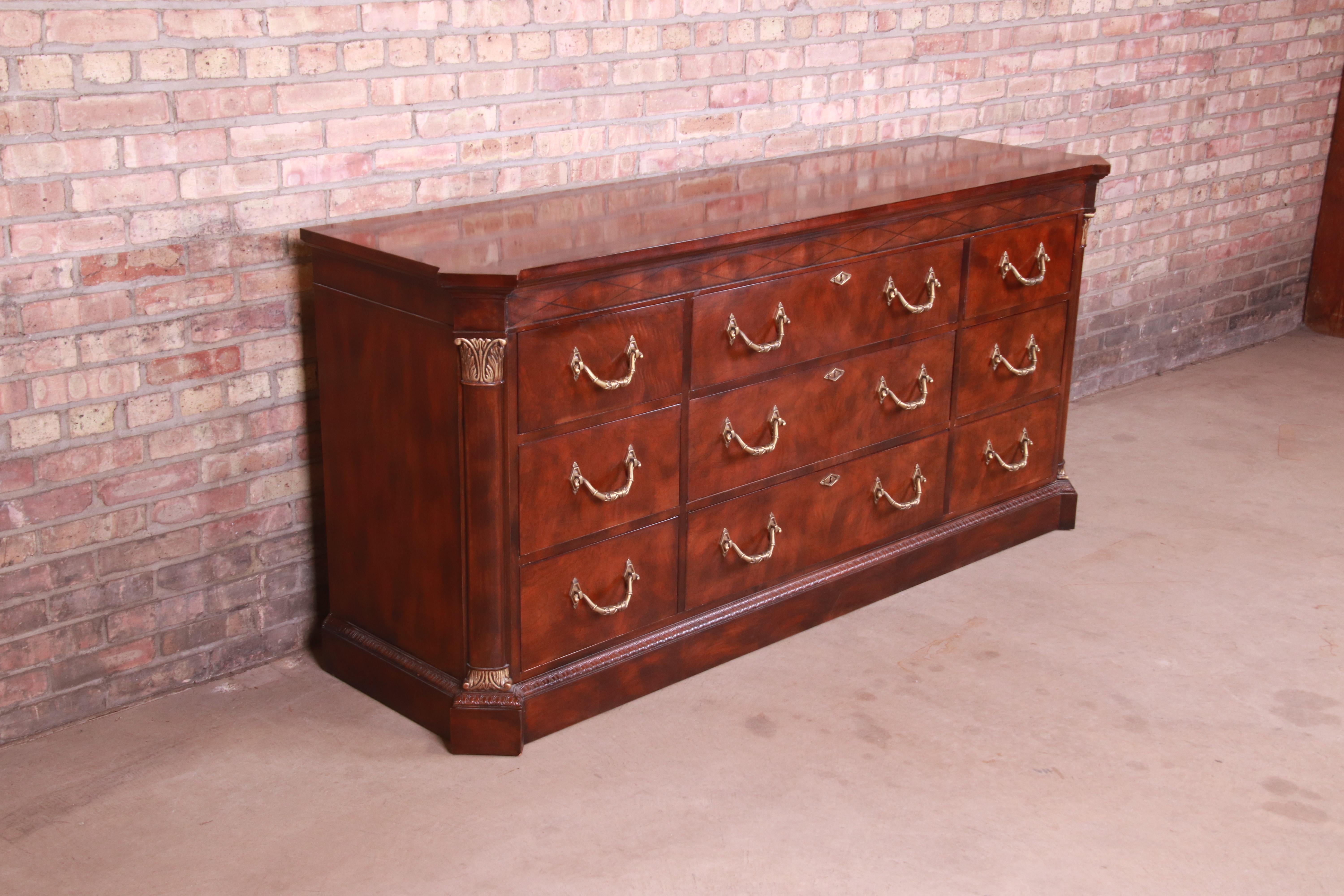20th Century Henredon French Empire Mahogany Triple Dresser or Credenza