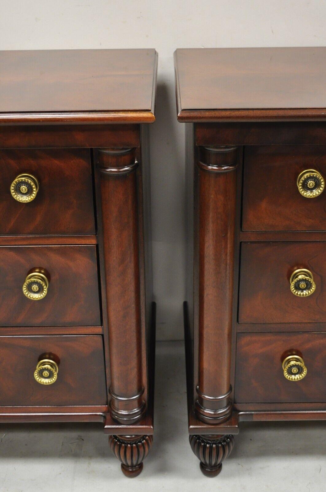 Henredon French Empire Neoclassical Style Mahogany 3 Drawer Nightstands, a Pair 3