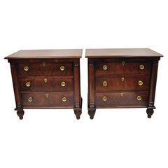 Retro Henredon French Empire Neoclassical Style Mahogany 3 Drawer Nightstands, a Pair