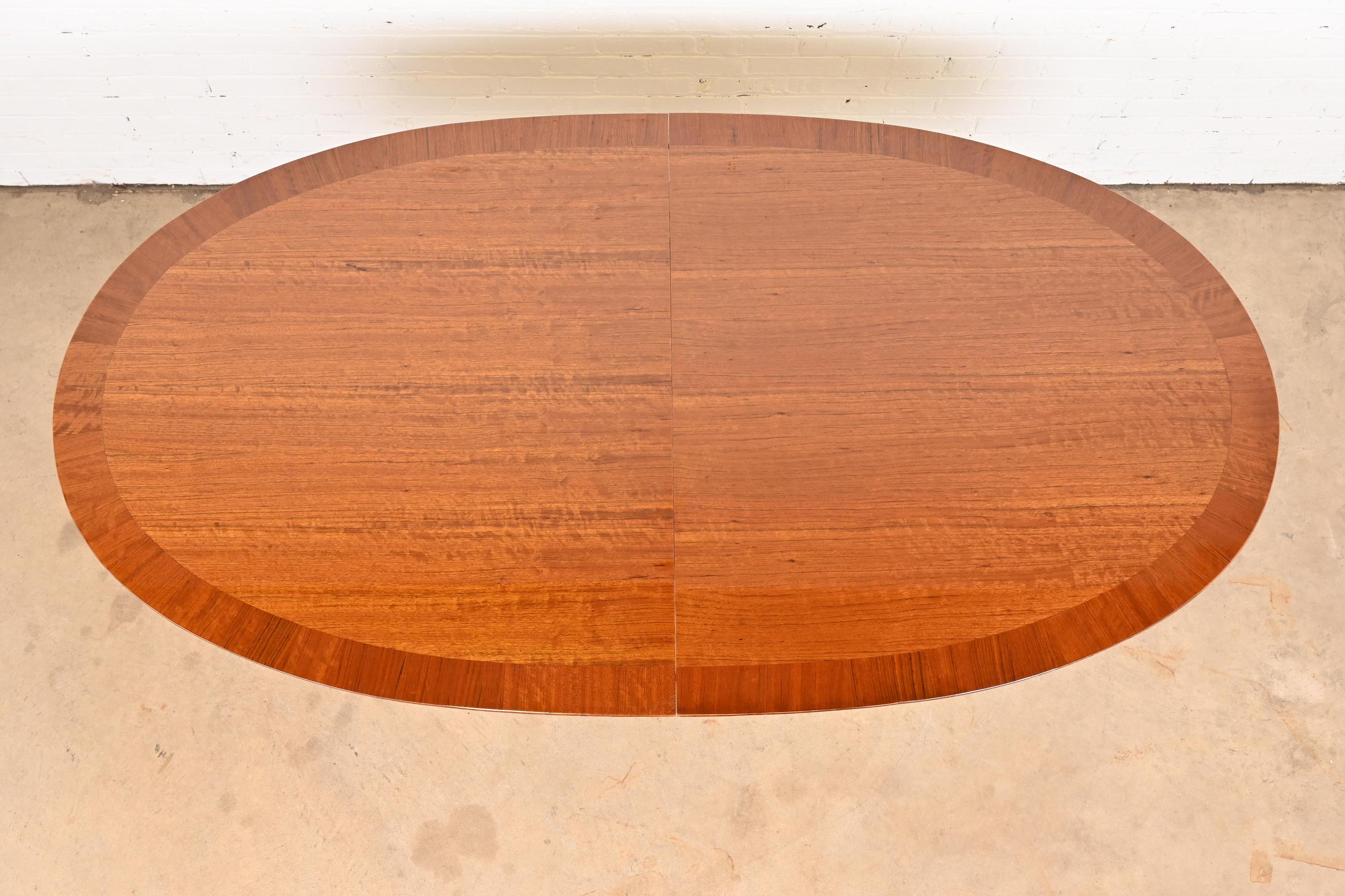 Brass Henredon French Empire Pedestal Dining Table in Exotic Brazilian Daniella Wood For Sale