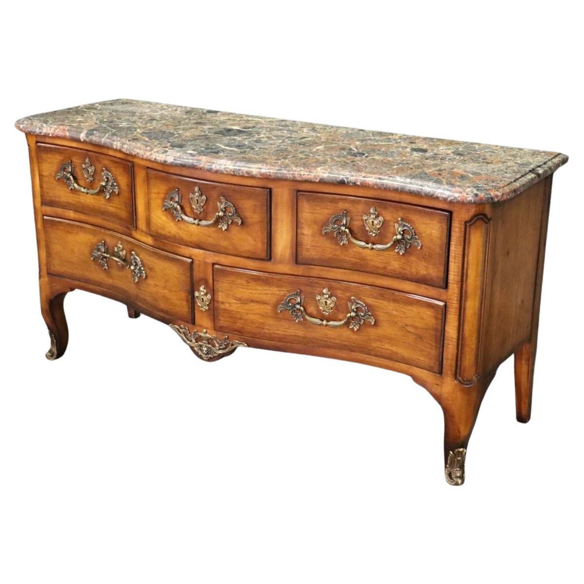 Henredon French Louis XV Walnut Marble Top TV Stand Dresser Commode  For Sale