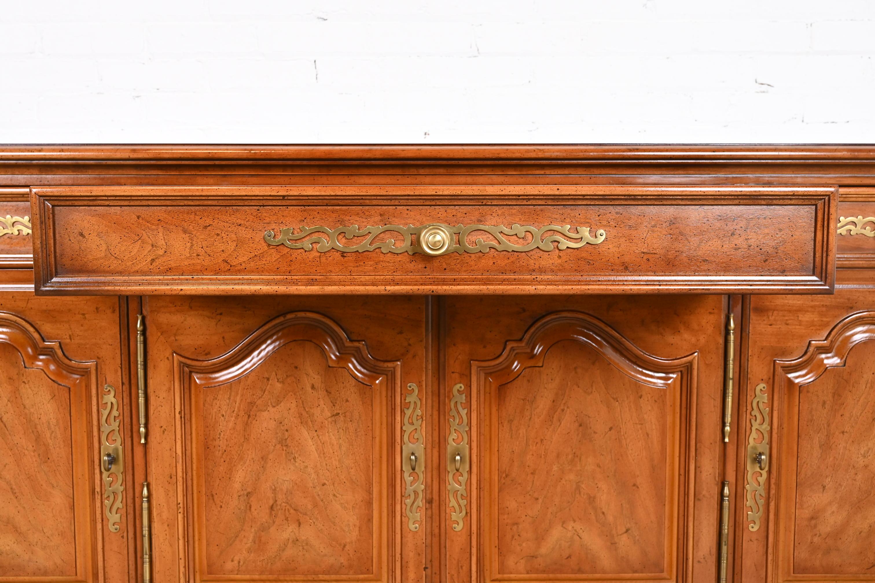 American Henredon French Provincial Carved Walnut Sideboard or Bar Cabinet For Sale