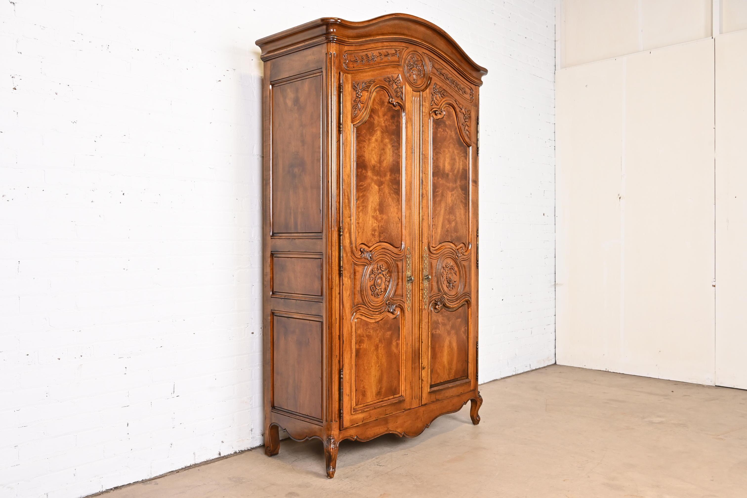 American Henredon French Provincial Louis XV Burled Walnut Armoire Dresser