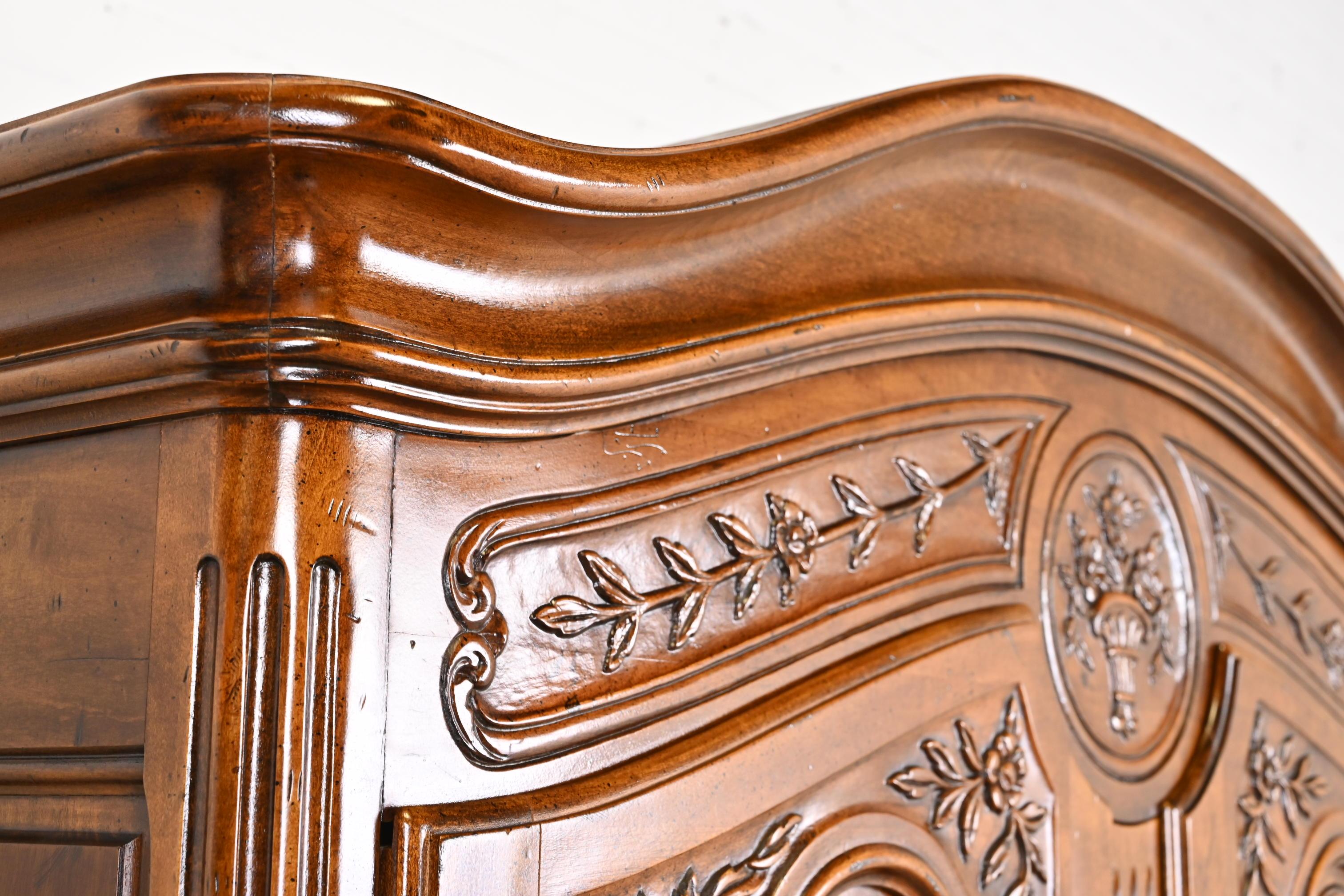 20th Century Henredon French Provincial Louis XV Burled Walnut Armoire Dresser