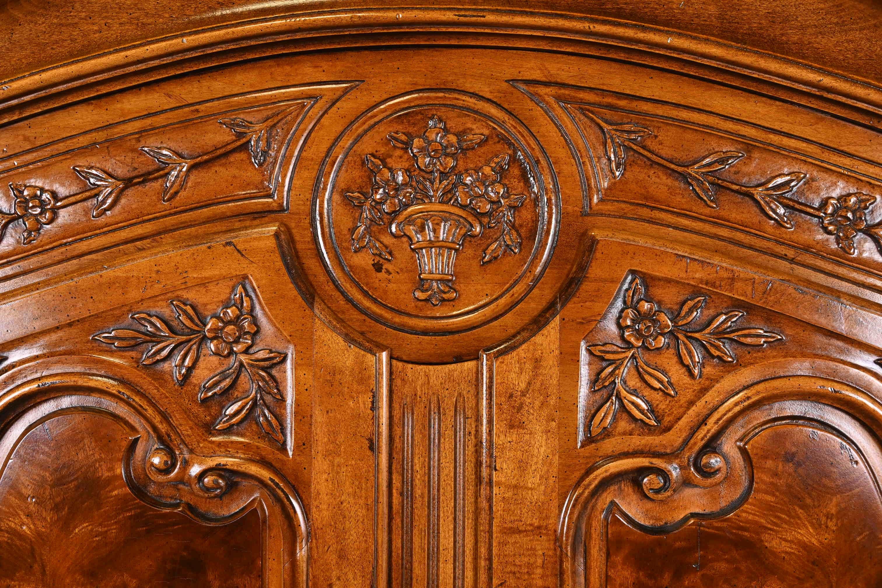 Brass Henredon French Provincial Louis XV Burled Walnut Armoire Dresser