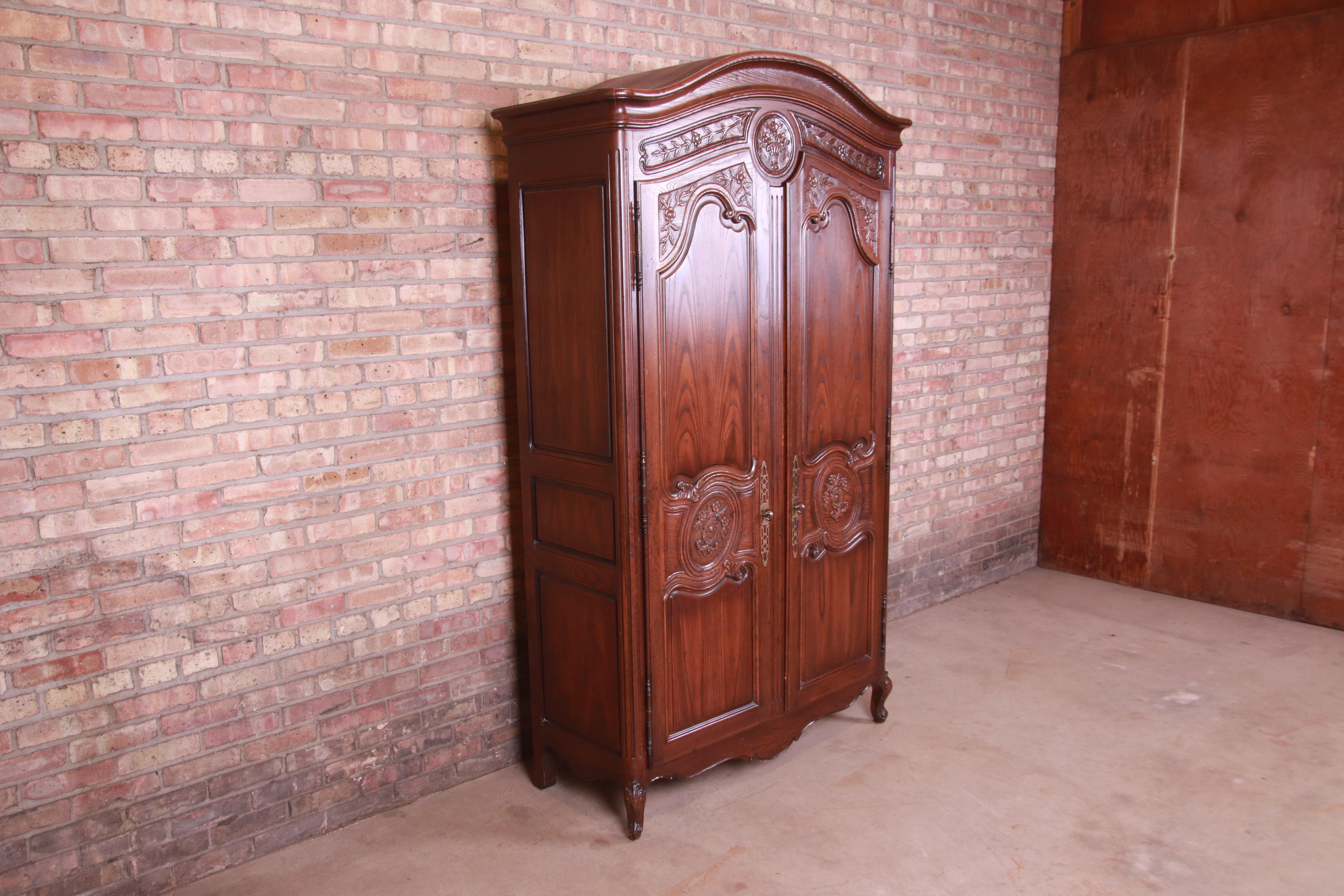 Late 20th Century Henredon French Provincial Louis XV Carved Oak Armoire Dresser