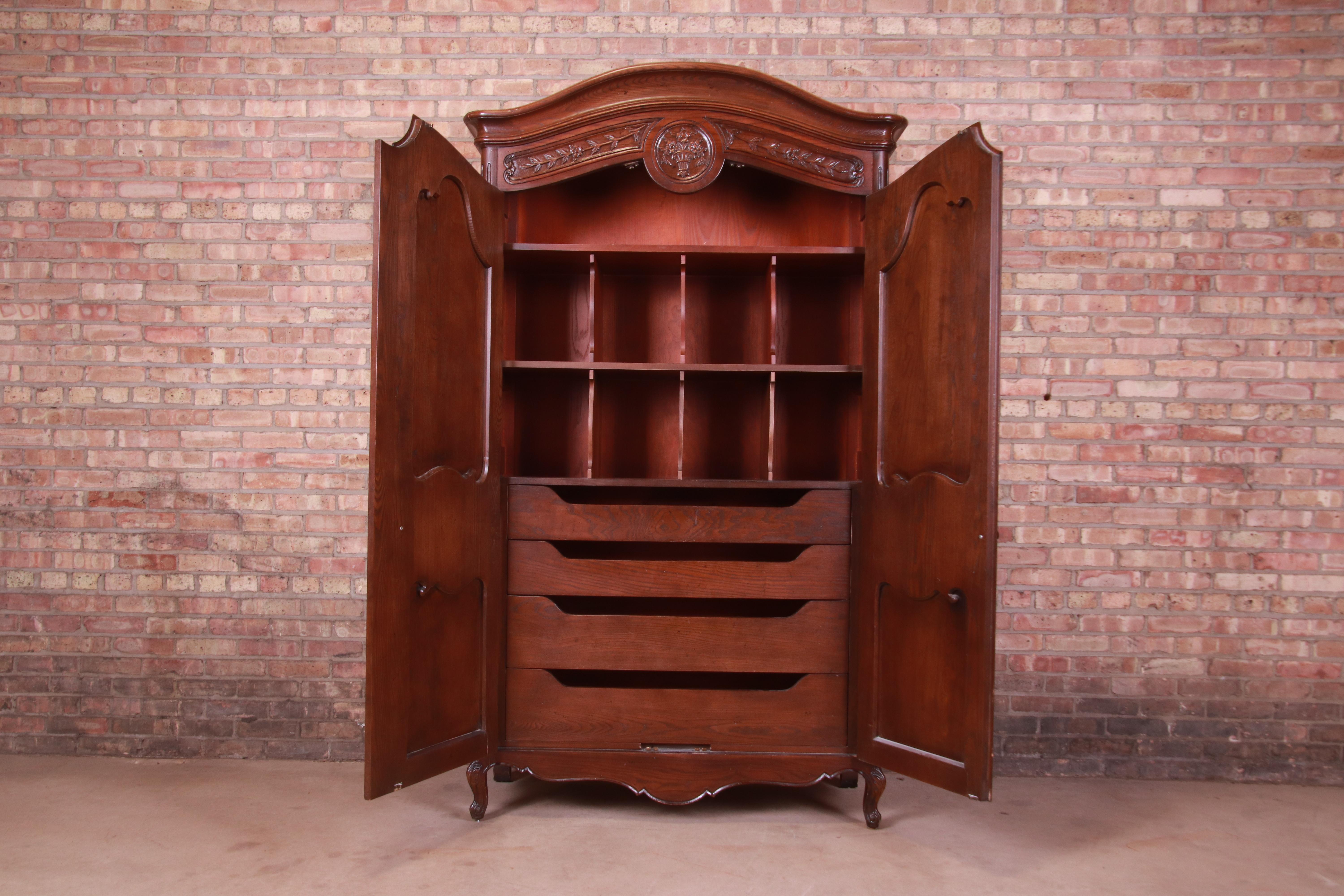 Henredon French Provincial Louis XV Carved Oak Armoire Dresser 1