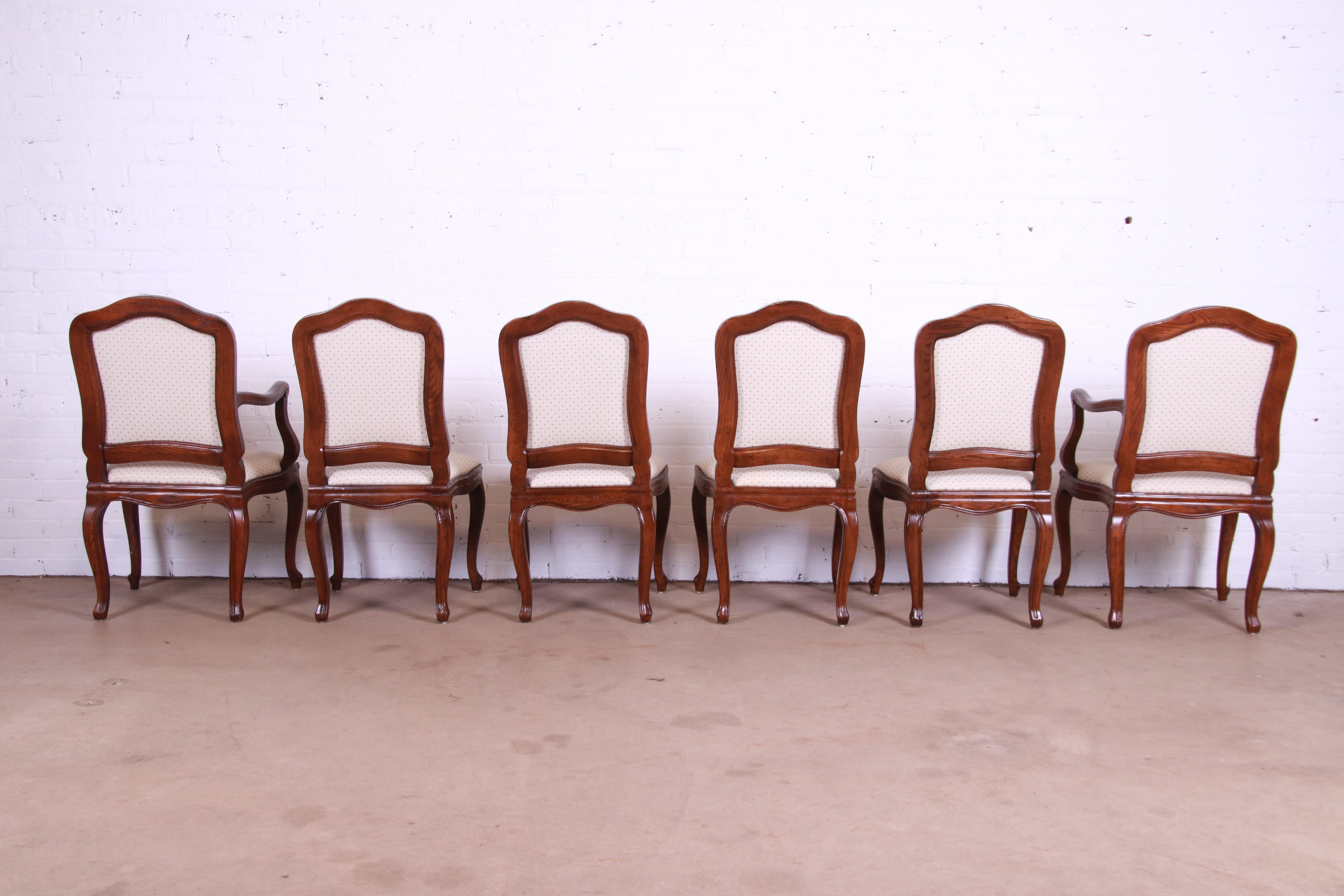 Upholstery Henredon French Provincial Louis XV Carved Oak Floral Upholstered Dining Chairs