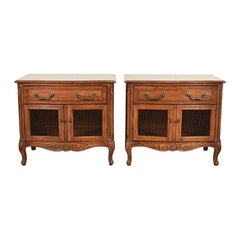 Henredon French Provincial Louis XV Carved Oak Nightstands, Pair