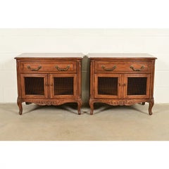 Henredon French Provincial Louis XV Carved Oak Nightstands, Pair