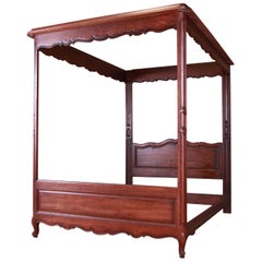 Used Henredon French Provincial Louis XV Carved Oak Queen Size Canopy Bed