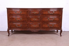 Henredon French Provincial Louis XV Carved Oak Triple Dresser or Credenza