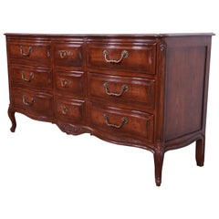 Henredon French Provincial Louis XV Carved Oak Triple Dresser or Credenza