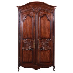 Henredon French Provincial Louis XV Carved Walnut Armoire Dresser