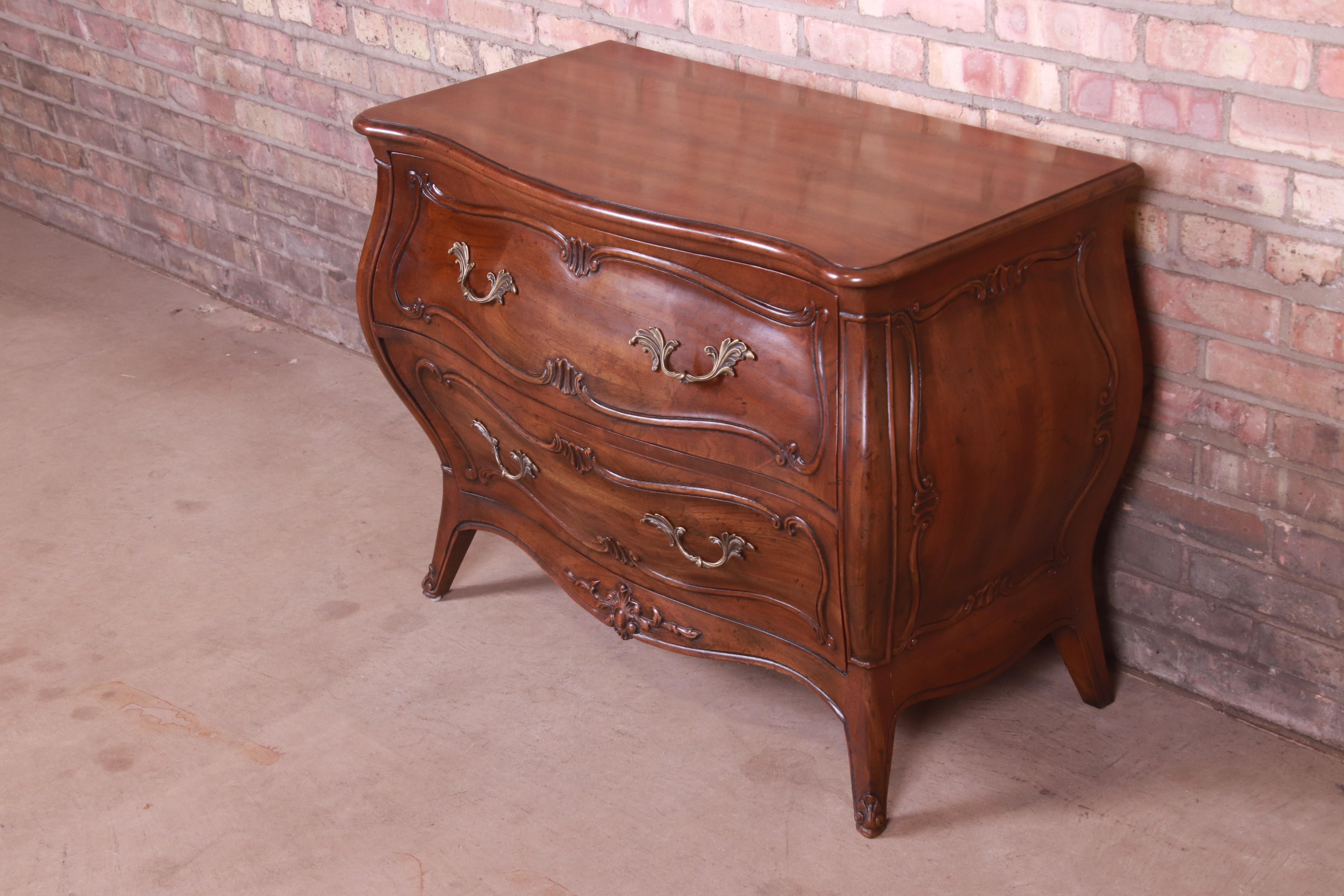 American Henredon French Provincial Louis XV Carved Walnut Bombay Chest For Sale