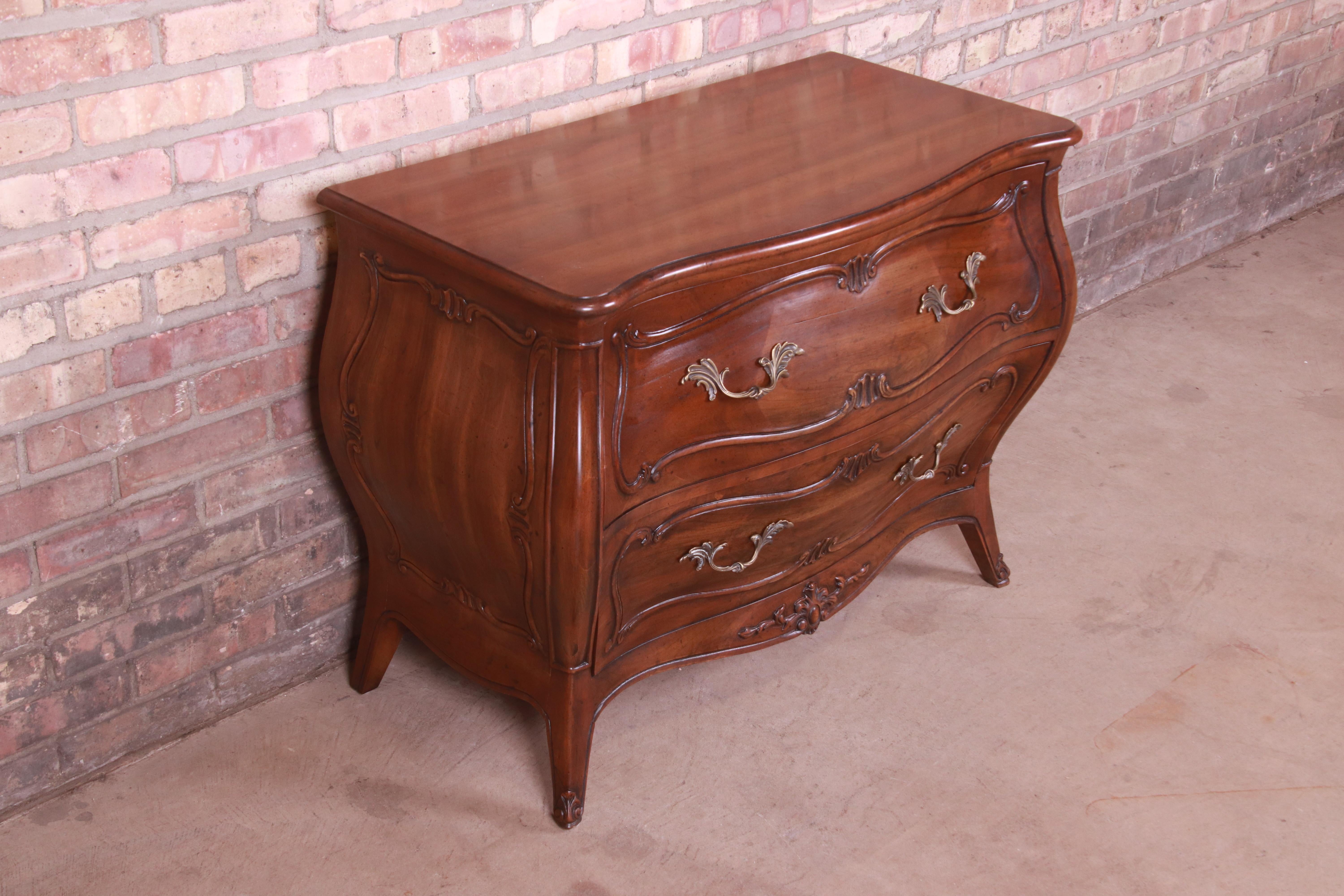 Late 20th Century Henredon French Provincial Louis XV Carved Walnut Bombay Chest For Sale