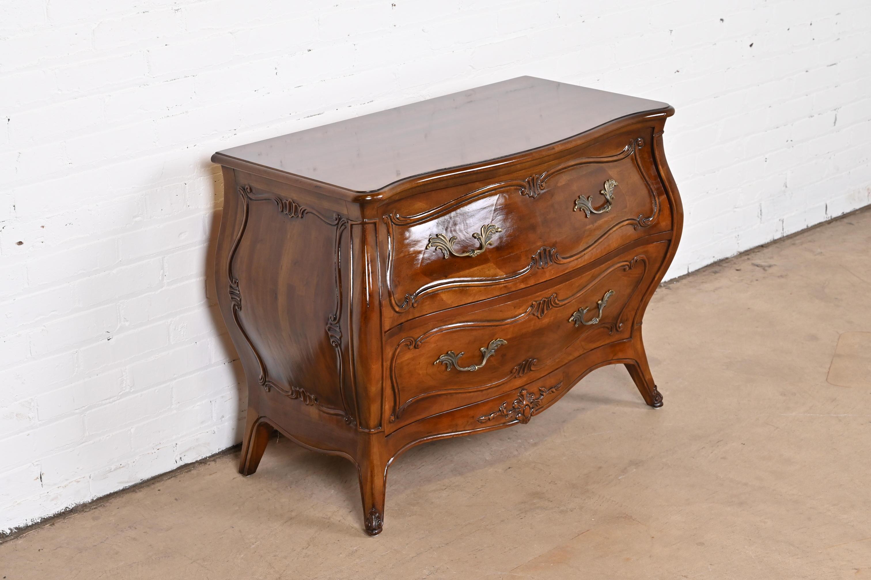 Brass Henredon French Provincial Louis XV Carved Walnut Bombay Chest