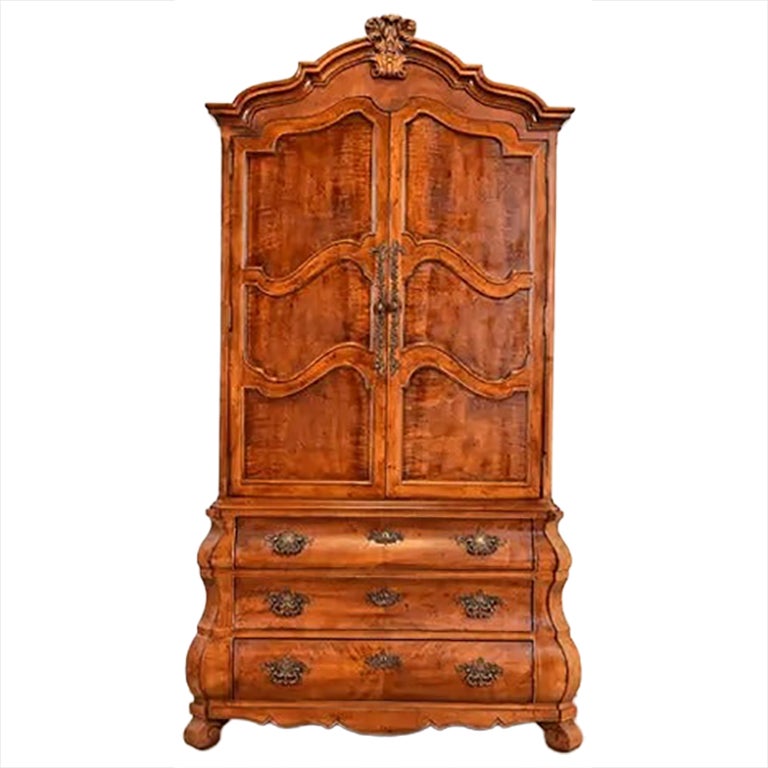 Henredon Französisch Provincial Louis XV geschnitzt Nussbaum Bombe Form Light Bar Kabinett im Angebot