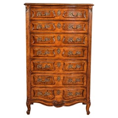 Henredon French Provincial Louis XV Carved Walnut Highboy Dresser or Semainier