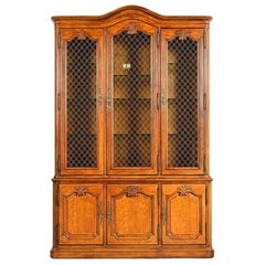 Henredon French Provincial Louis XV Carved Walnut Lighted Breakfront Bookcase