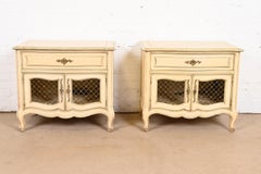 Henredon French Provincial Louis XV Cream and Light Green Lacquered Nightstands