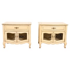 Henredon French Provincial Louis XV Cream and Light Green Lacquered Nightstands