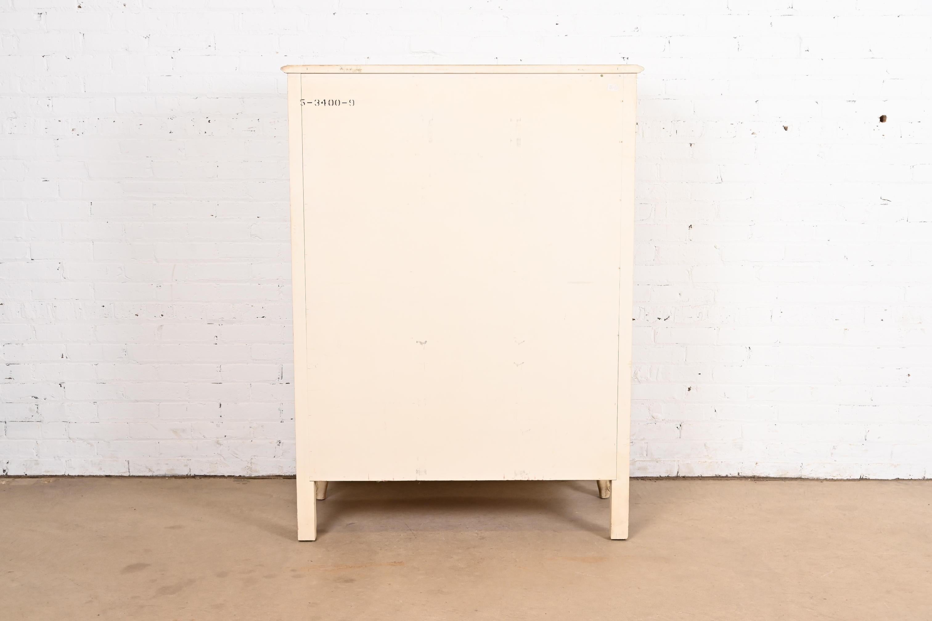 Henredon French Provincial Louis XV Cream Lacquered Highboy Dresser, Circa 1960s For Sale 5