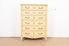 Henredon French Provincial Louis XV Cream Lacquered Highboy Dresser, Circa 1960s