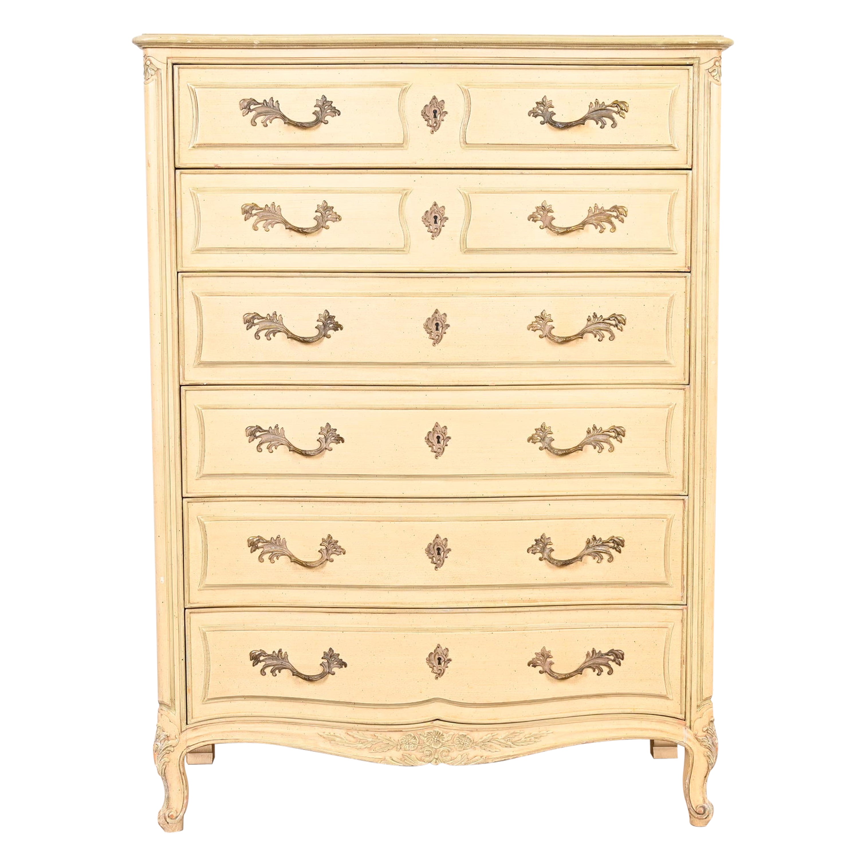 Commode haute Louis XV, laquée crème, de style provincial français Henredon, Circa 1960s