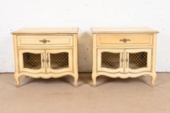 Henredon French Provincial Louis XV Cream Lacquered Nightstands, Pair