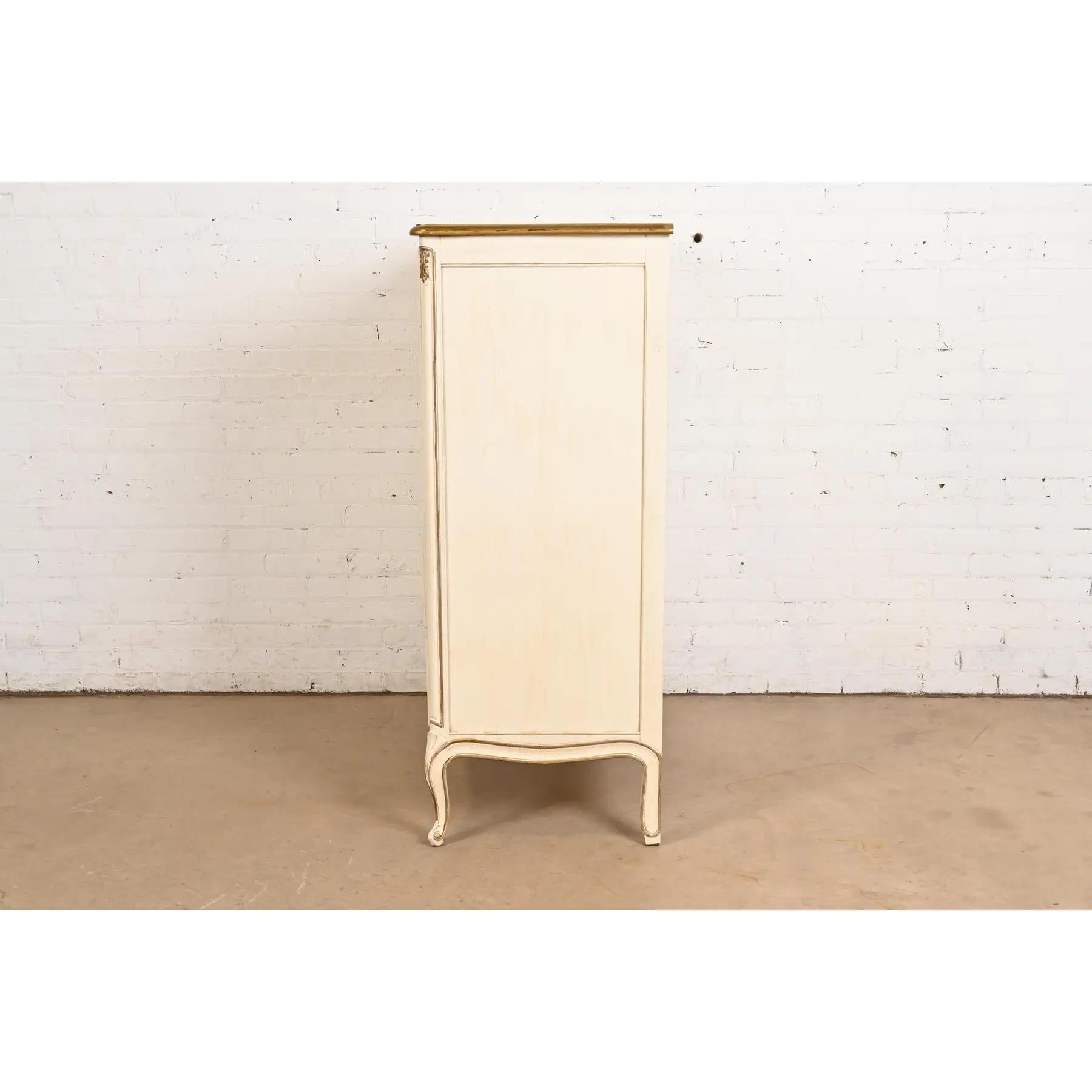 Henredon French Provincial Louis XV Cream Lacquered Parcel Gilt Highboy Dresser en vente 6