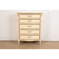 Henredon French Provincial Louis XV Cream Lacquered Parcel Gilt Highboy Dresser