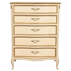 Henredon French Provincial Louis XV Cream Lacquered Parcel Gilt Highboy Dresser