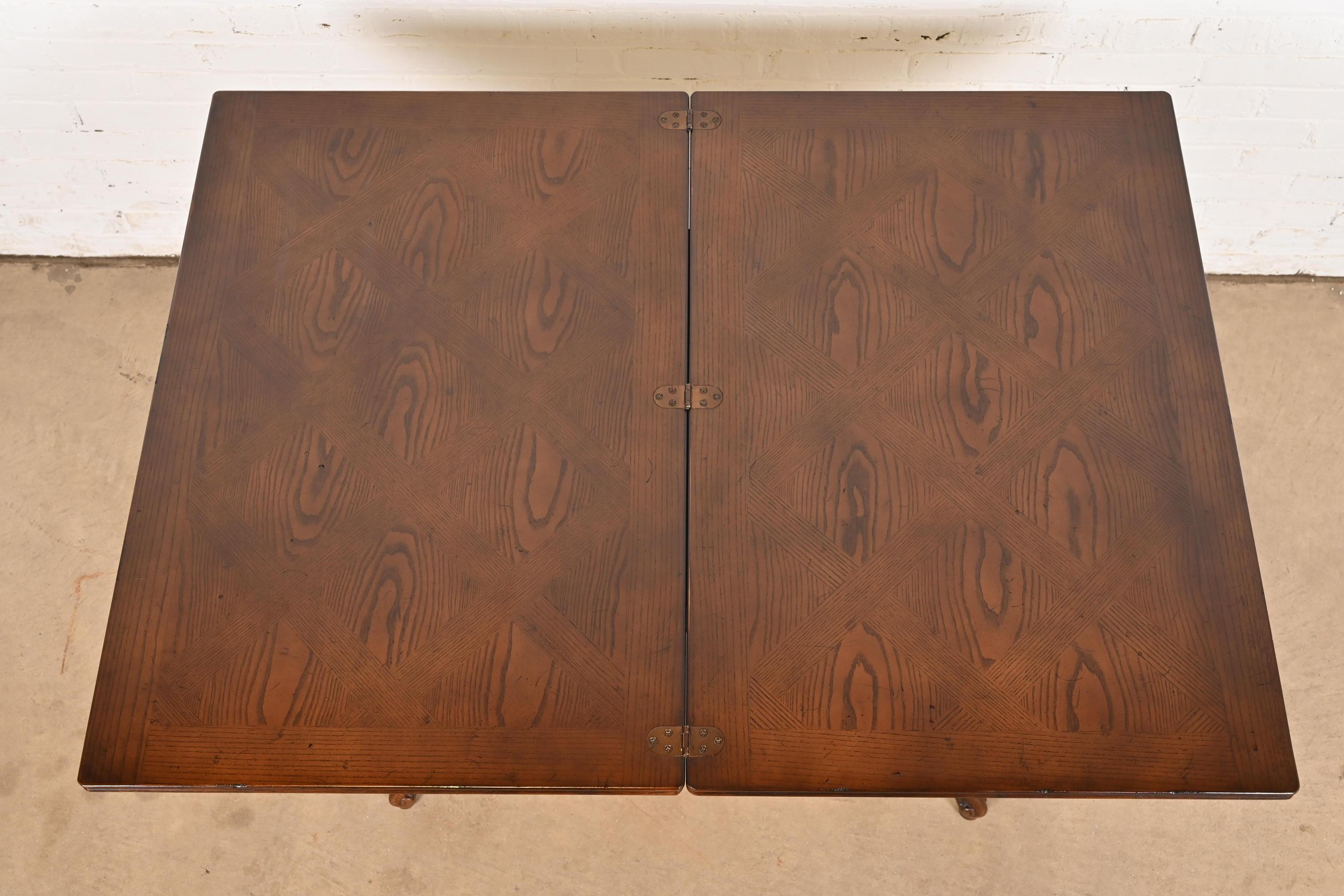 Henredon French Provincial Louis XV Oak Flip Top Console Game Table, Circa 1970s For Sale 5