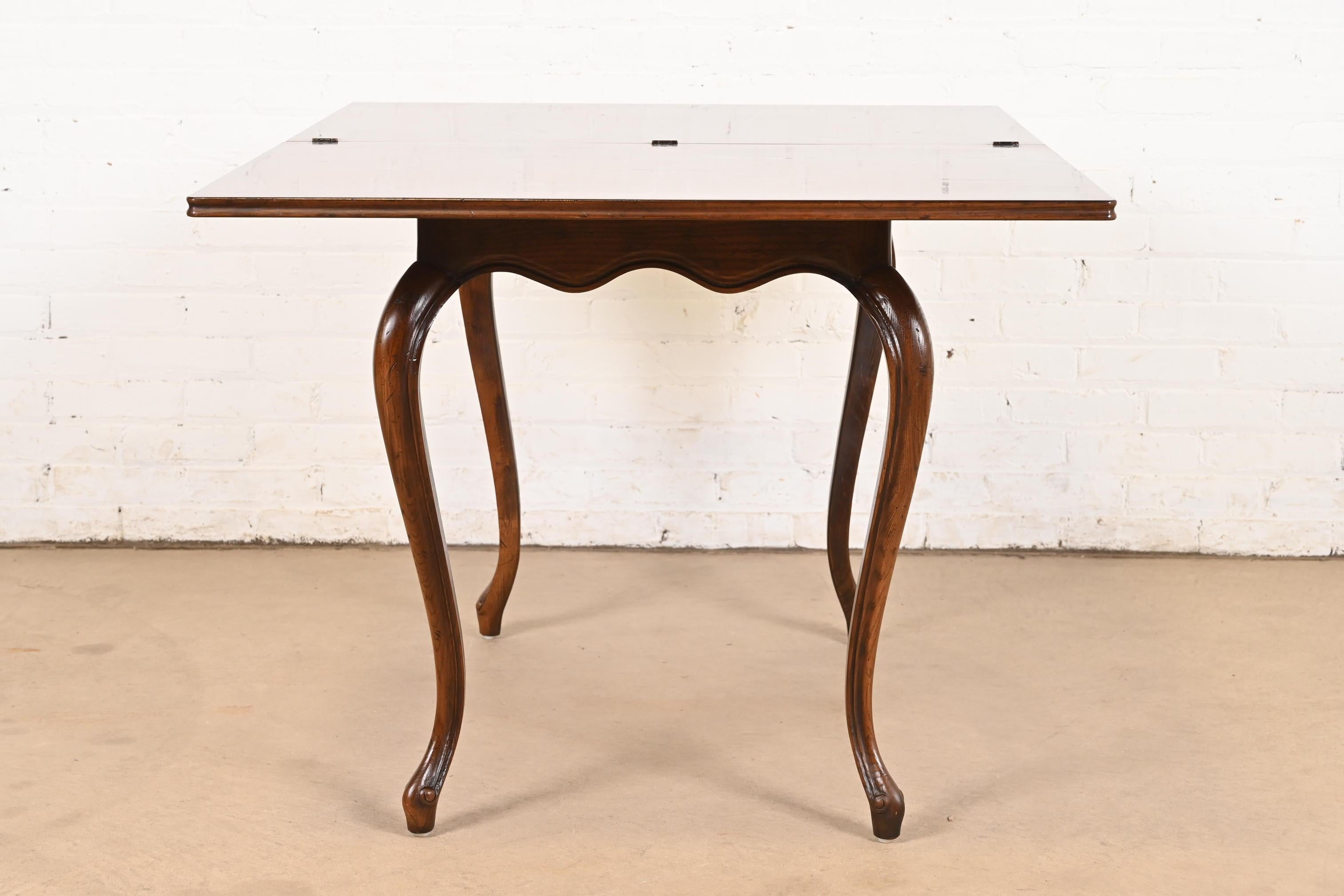 Henredon French Provincial Louis XV Oak Flip Top Console Game Table, Circa 1970s For Sale 6
