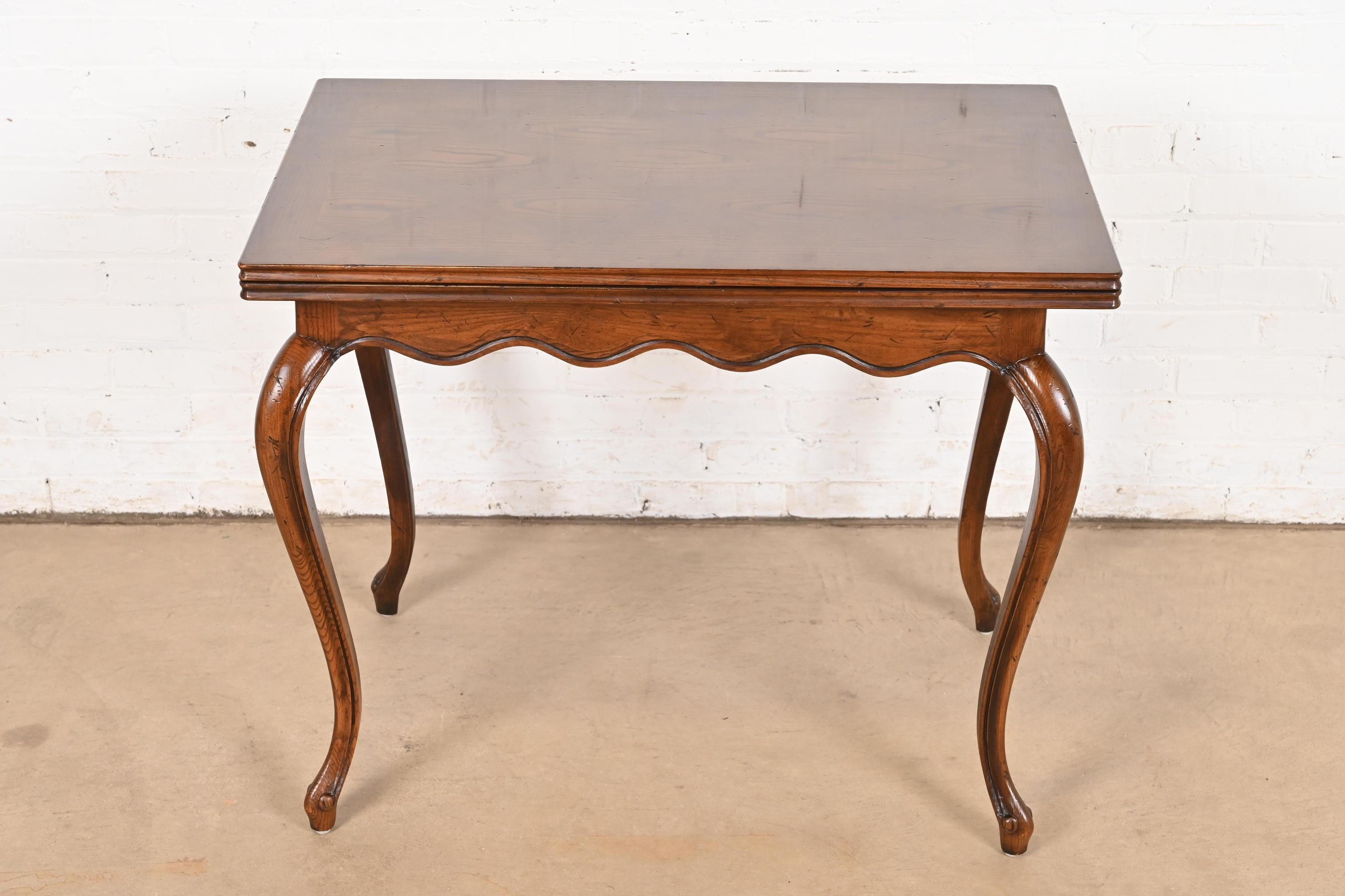 American Henredon French Provincial Louis XV Oak Flip Top Console Game Table, Circa 1970s For Sale