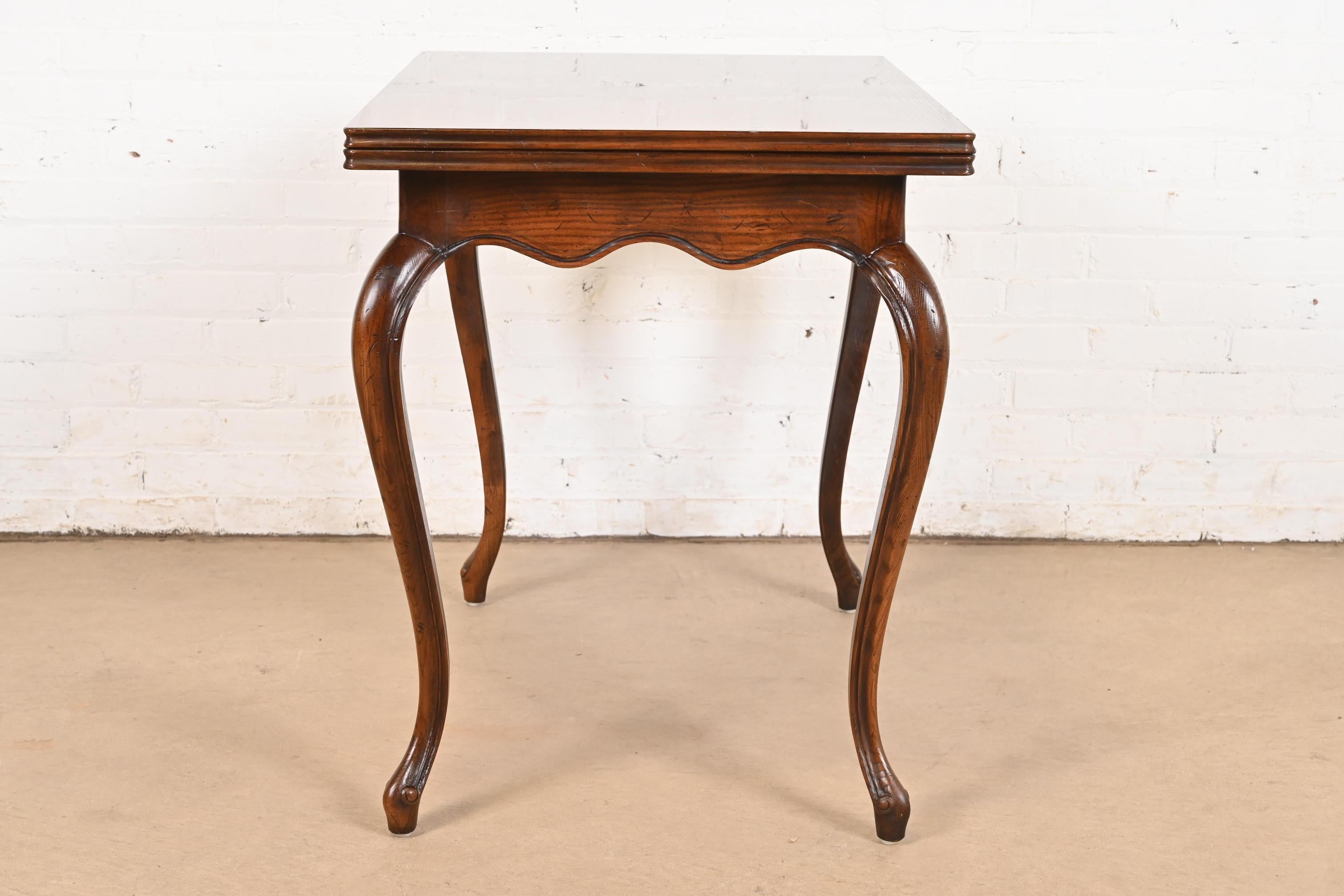 Henredon French Provincial Louis XV Oak Flip Top Console Game Table, Circa 1970s For Sale 1