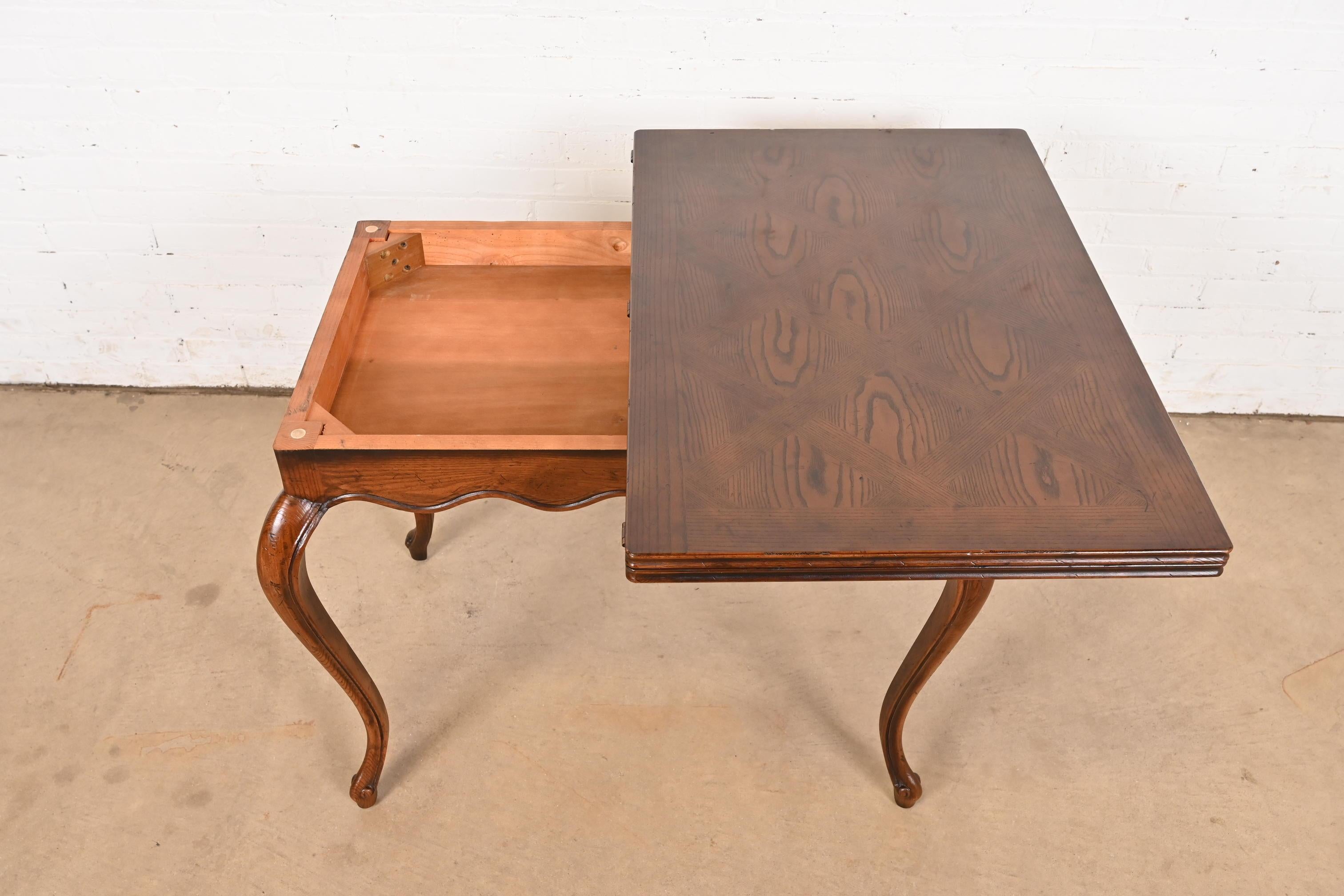 Henredon French Provincial Louis XV Oak Flip Top Console Game Table, Circa 1970s For Sale 3